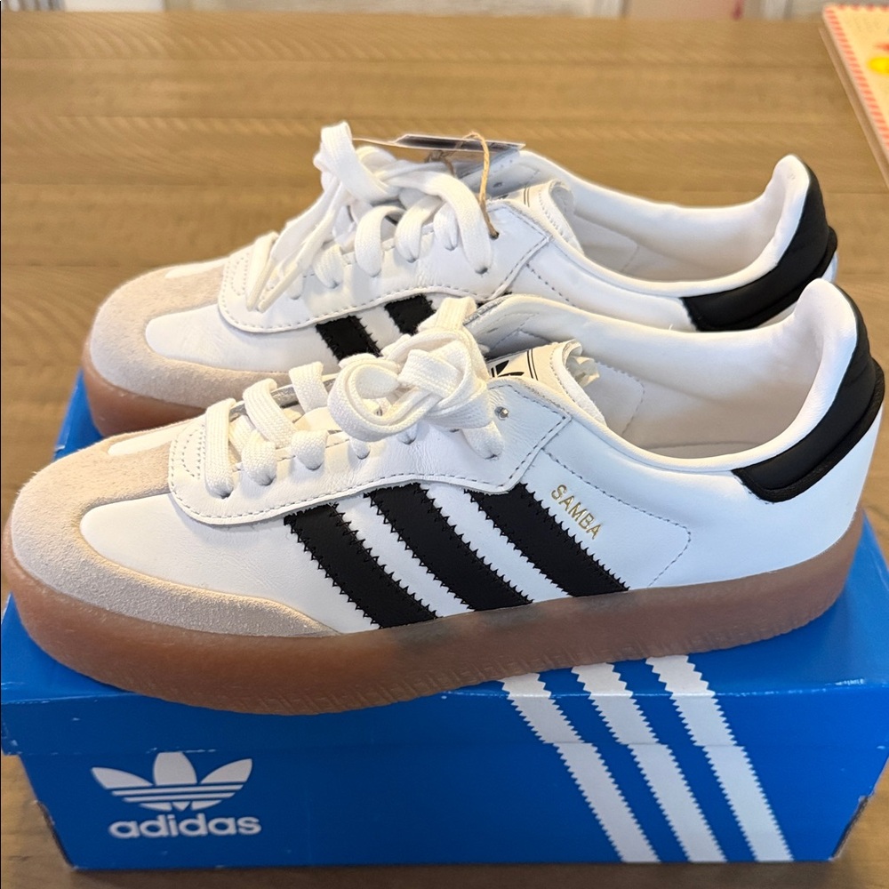 Adidas White, Black, and Tan Platform Sneakers - Picture 2 of 5